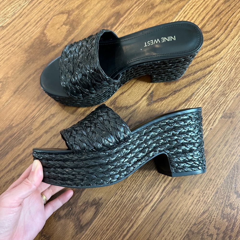 Black woven platforms